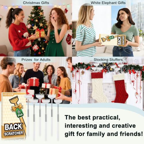 Image of HOFASON Back Scratcher 6 Pack, Stocking Stuffers for Men Adults Women Teens | Christmas Small Bulk Gifts for Men Women Teens, White Elephant Gag Birthday Gifts, Party Favors Prizes for Adults (White)