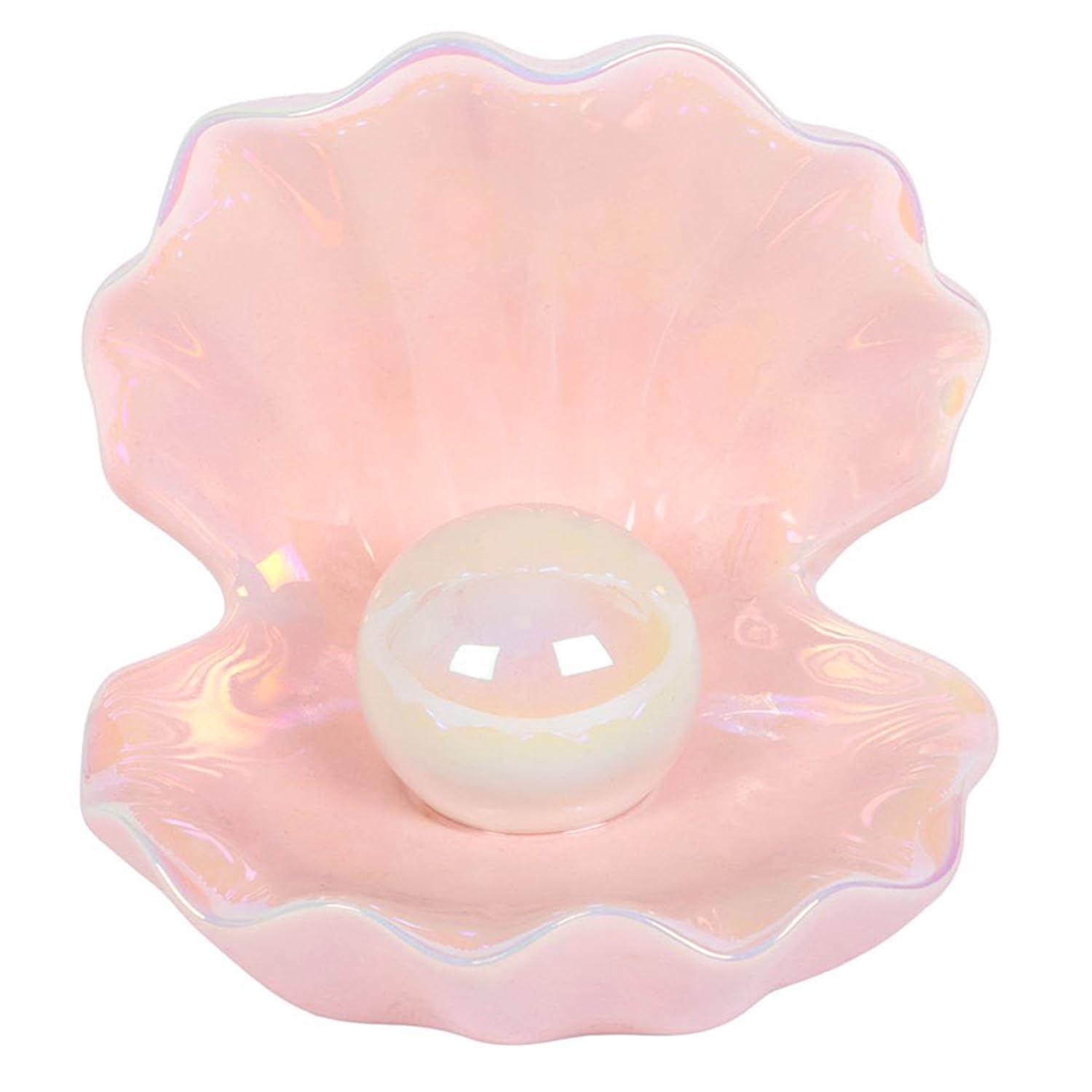 Tech Island Women's Iridescent Pink Clam Shell Ceramic Trinket Dish, With Pearl Gifts For Jewellery Tray Ring Dish Holders Jewellery Organisers Unique Her Friendship Birthday Gifts