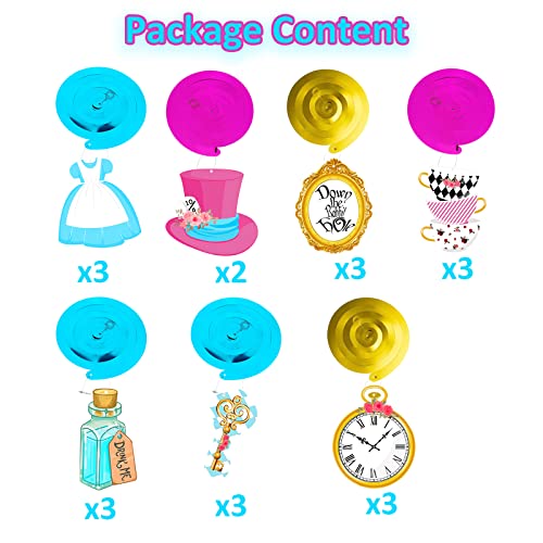 Image of 20Pcs Alice Hanging Swirl Decorations for Wonderland Theme Birthday Party, Baby Shower, Girl First Birthday, Tea Party Decorations