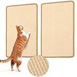 FUKUMARU 猫スクラッチマット 2パック 19.6 x 11.8インチ ナチュラル サイザル麻 猫 スクラッチパッドマット 屋内猫 横向き 猫 壁 スクラッチャー 子猫 床ラグ 粘着テープ付き 家具プロテクター