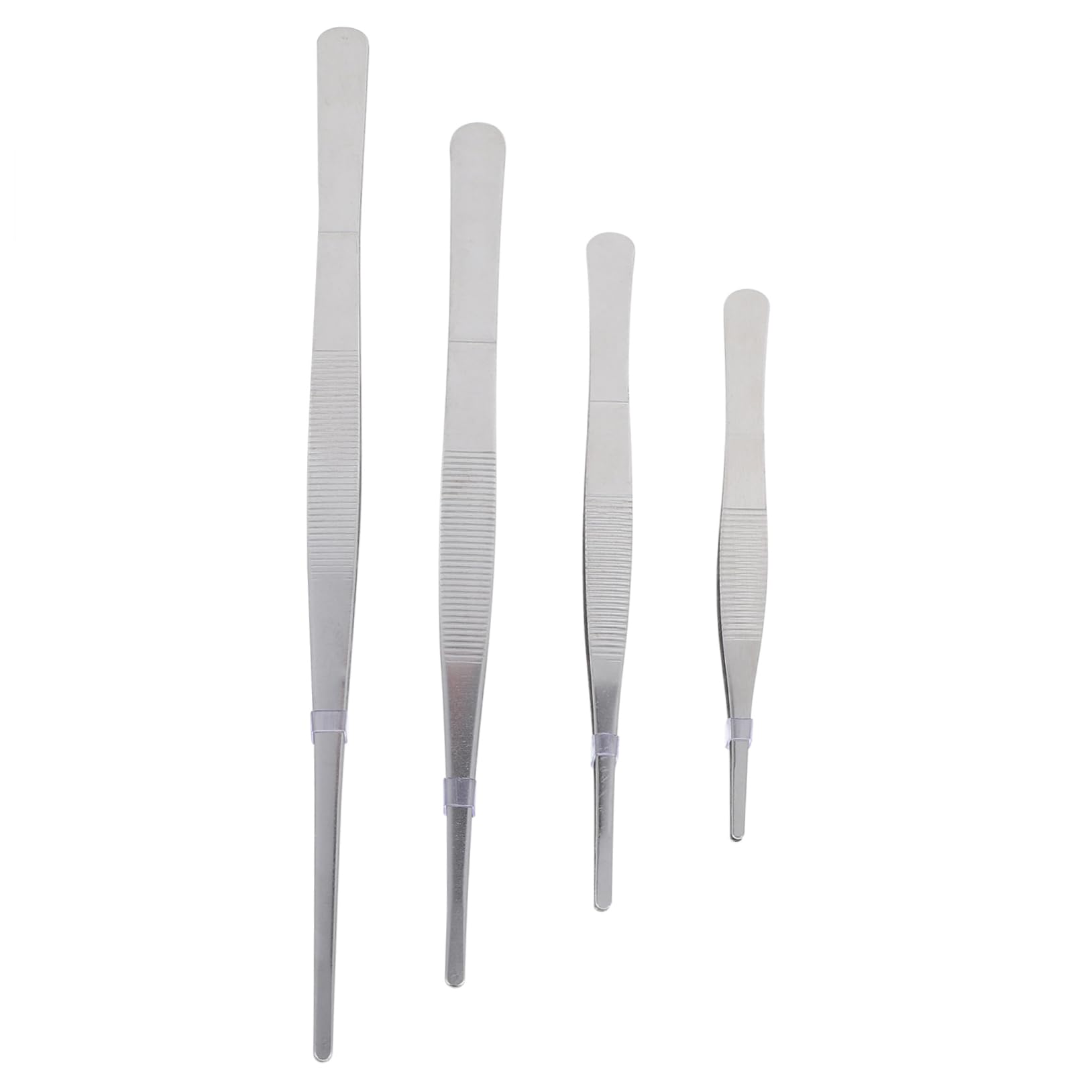 KICHOUSE 4pcs Stainless Steel Tweezers Set for Gardening Crafting Silver Non-Skid Handle