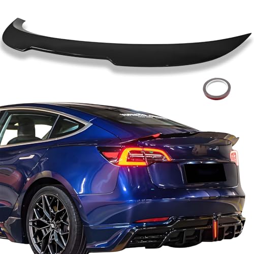 Rear Spoiler Wing Compatible with 2017 2018 2019 2020 2021 2022 2023 Tesla Model 3 Rear Trunk Lip PSM Style, Gloss Black