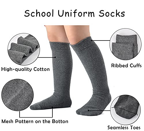 EPEIUS Girls Knee High Seamless Cotton School Uniform Knee Socks - Plain/Cable Kids Boy Over the Calf Socks4