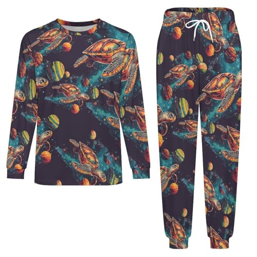 Sea Turtler Planets Art Men’s Pajama Set Long Sleeve Top And Pants Loungewear Sleepwear Pjs Nightwear3