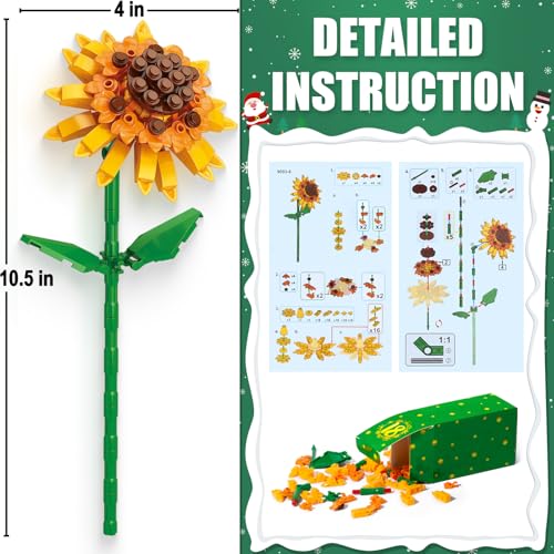 Qinline 9093,9095 Advent Calendar 2024 For Kids Adults Teens, 24 Days Stem Sunflower Bouquet Building Blocks Christmas Countdown Calendar Gifts Box With Artificial Flowers Bricks Toy Set thumb #2