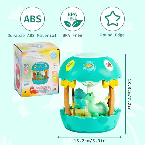 M SANMERSEN Baby Boy Toys 6-12 Months, Dinosaur Rotating Light Up Musical Baby Toys for 0-6 12-18 Months Newborn Infant Crawling Tummy Time Toys, Birthday Xmas Valentines Day Baby Boy Gifts - Green - Image 6