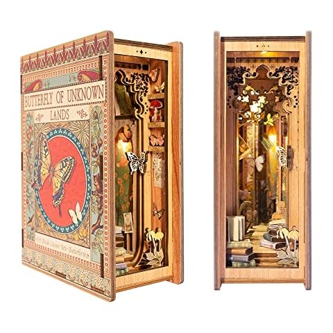 Fsolis Book Nook Kit, DIY Miniature Dolls House Kit 3D Wooden Puzzle Bookend Booknook Diorama Decor Alley Miniature Kit (BK01) Cover