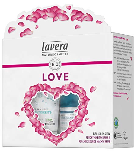 Preisvergleich Produktbild Lavera Geschenkset Love Basis Sensitiv Feuchtigkeitscreme & Basis Sensitiv Regenerierende Nachtcreme Vegan Bio Pflanzenwirkstoffe Naturkosmetik 1er Pack