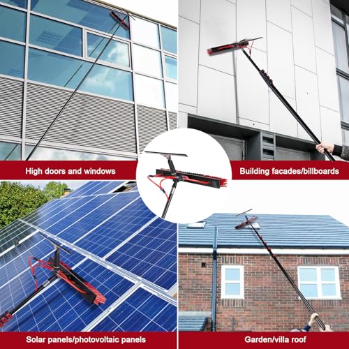 Image of 18FT Solar Panel Cleaning Brush & Squeegee Kit, Proffesional Window Washing Tool, 22in Wide Brush & 2 Dusting Brush, Water Fed Pole, Extendable Telescopic Pole for Roof Mounted Solar Panels