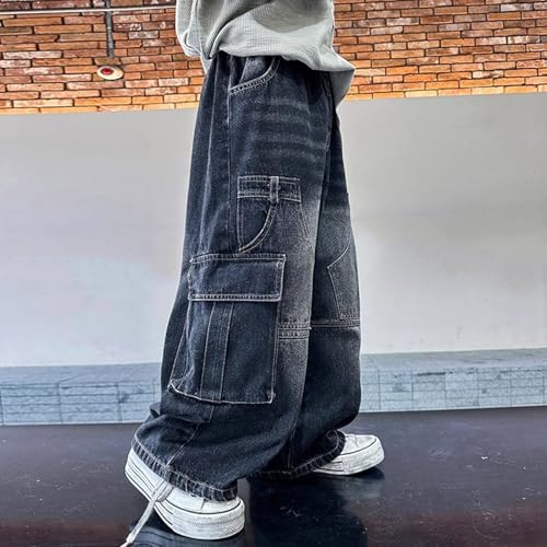 Moonker Kids Boys Cargo Jeans Wide Leg Straight Elastic Waisted Retro Baggy Denim Pants Cool Trousers Pant Suit2