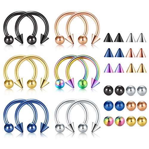 MODRSA 16G Lip Nose Septum Rings Surgical Steel Lobe Tragus Earrings Eyebrow Tongue Horseshoe Barbell Cartilage Helix Daith Hoop Labret Body Piercing Jewelry Kit with Ball Arrow