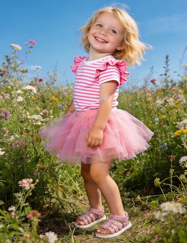 Image of QIY Toddler Girl Sandals Little Kids Summer Dress Shoes Open Toe Flats Princess Sandals for School Beach Party
