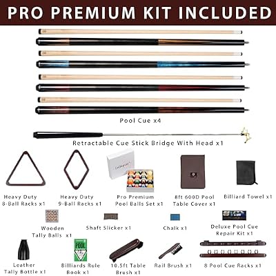 Collapsar Pool Table Accessories Kit, Premium Pool Stick & Retractable Cue Bridge, Billiard Balls Set &Table Covers, Ball & Cue Racks and Other Billiard Accessory