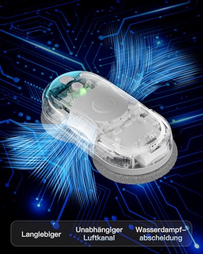 HIXZAP fensterputzroboter mit bidirektionalem ultraschall-zerstäubungs-wasserstrahl und 85ml-wassertank – fensterroboter mit starker saugkraft und luftdrucksensor für gründliche Reinigung Bildschirm – Bild 5