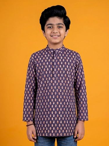 Image of KiddoPanti Boys 100% Cotton Ethnic Motif Printed Short Length Kurta