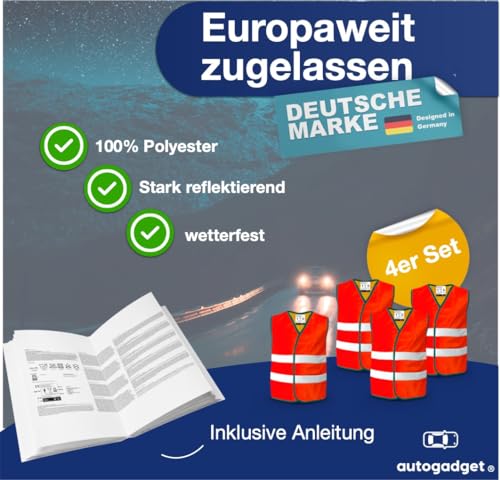 4er Set Hochsichtbare Warnwesten für Autos