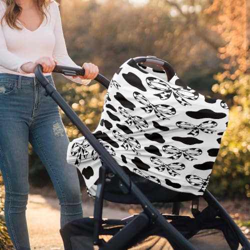 Image of Baby Car Seat Cover, Bow Cow Print Car Seat Canopy for Girls Boys