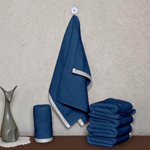 Image of Divine Casa Cotton Hand Towels Set of 6 500 GSM (60x40 cm) | Blue Hand Towels | Soft Absorbent Bathroom Towels