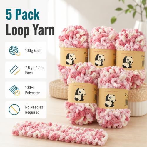 Image of Loop Yarn 5Packs,Shenlin Chunky Chenille Yarn for Hand Knitting Baby Blanket,Machine Washable Polyester Fluffy Thick Bulky Yarn for Scarfs,Craft Projects