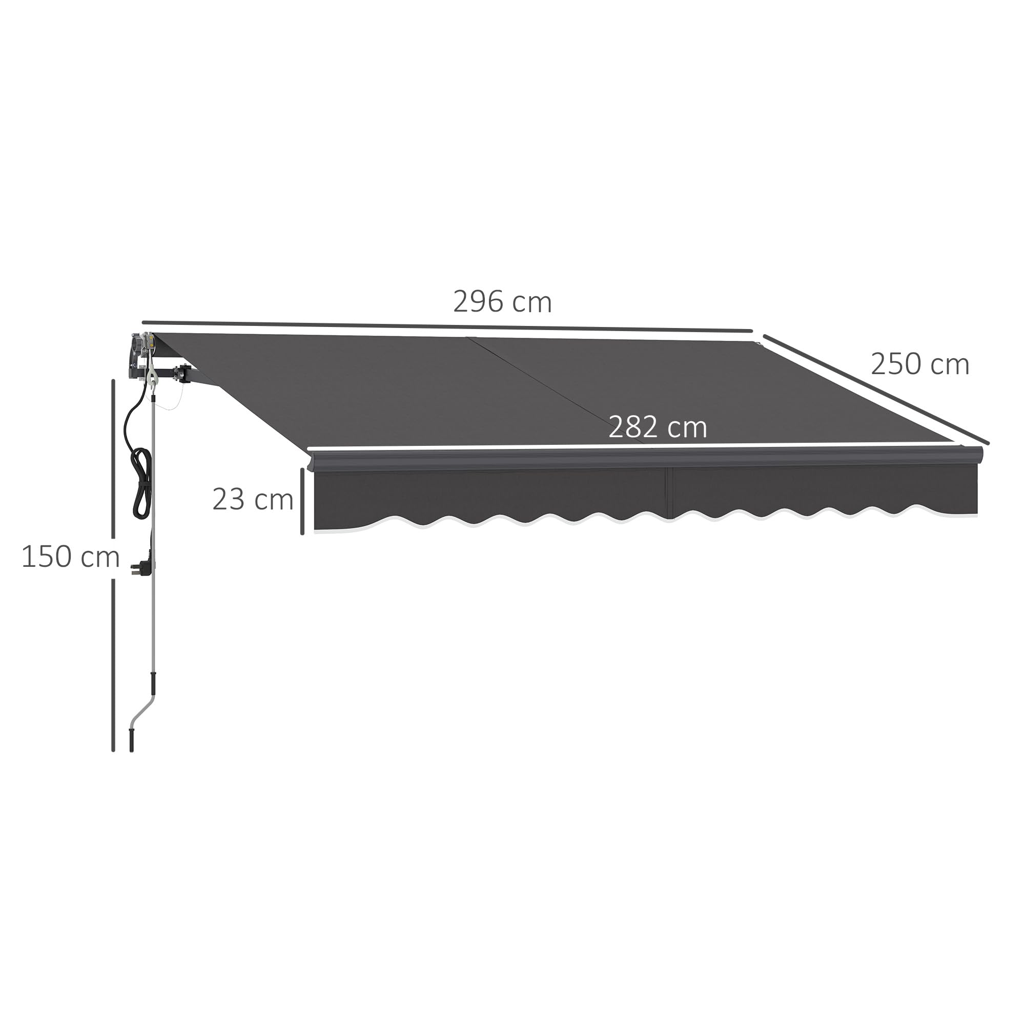 Outsunny Toldo Eléctrico Retráctil y Manual Exterior Terraza 3x2,5m Gris | Con Mando a Distancia, Enrollable con Manivela, Marco de Aluminio, Protección UV30+, para Jardín Puerta Ventana
