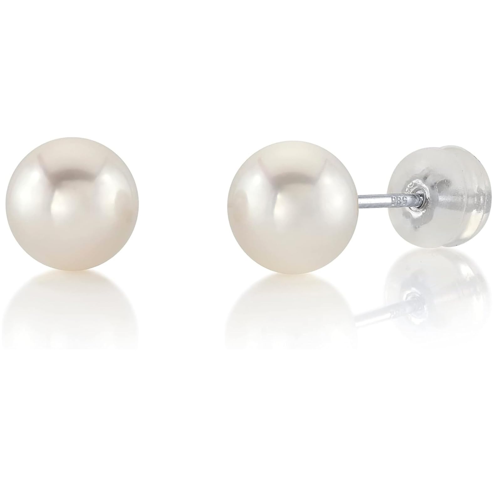 Round White Freshwater Real Pearl Earrings for Women - 14k Gold Stud Earrings | Hypoallergenic Earrings with Genuine Cultured Pearls