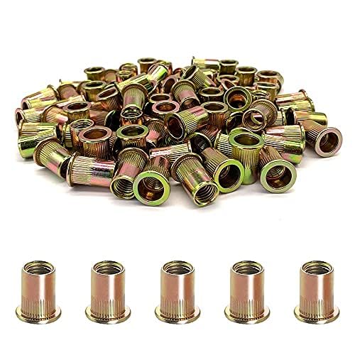 200PCS-Rivet Nuts,#6-32 200PCS Steel UNC Rivet Nut Assortment Kit, Flat Head Threaded Insert Nutserts Assort (NUT #6-32)