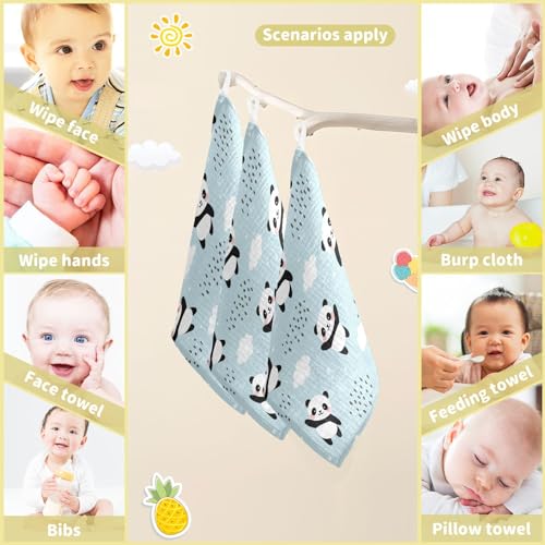 Image of YETTASBIN Panda Muslin Baby Hand Washcloths, Soft Cotton Bath Face Towel, 4 Layers Extra Absorbent Feeding Burp Cloth for Newborn Infant, 5 Pack