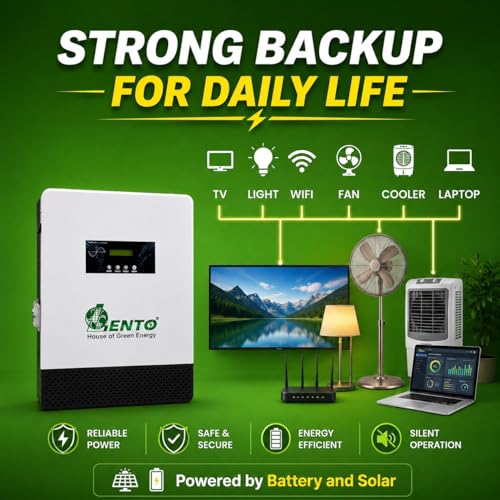 Image of 1100 VA 12.8V Lithium Battery Solar Inverter | Pure Sine Wave Hybrid UPS | Inbuilt LiFePO4 Battery | PWM Solar Controller | Wall Mount Home UPS