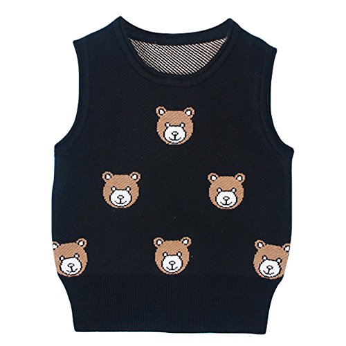 Jojobaby Toddler Baby Boy's Girls Cable Knit Vest Cotton Round Neck Fine Knit Pullover Sweater (18-24 Months, Black)