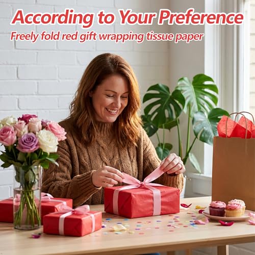 Image of Bobobag 100 Sheets Red Tissue Paper 20 inchX14 inch Tissue Paper for Gift Bags, Gift Wrapping Tissue, Christmas Tissue Paper Anniversary Holiday Decoration Arts Craft