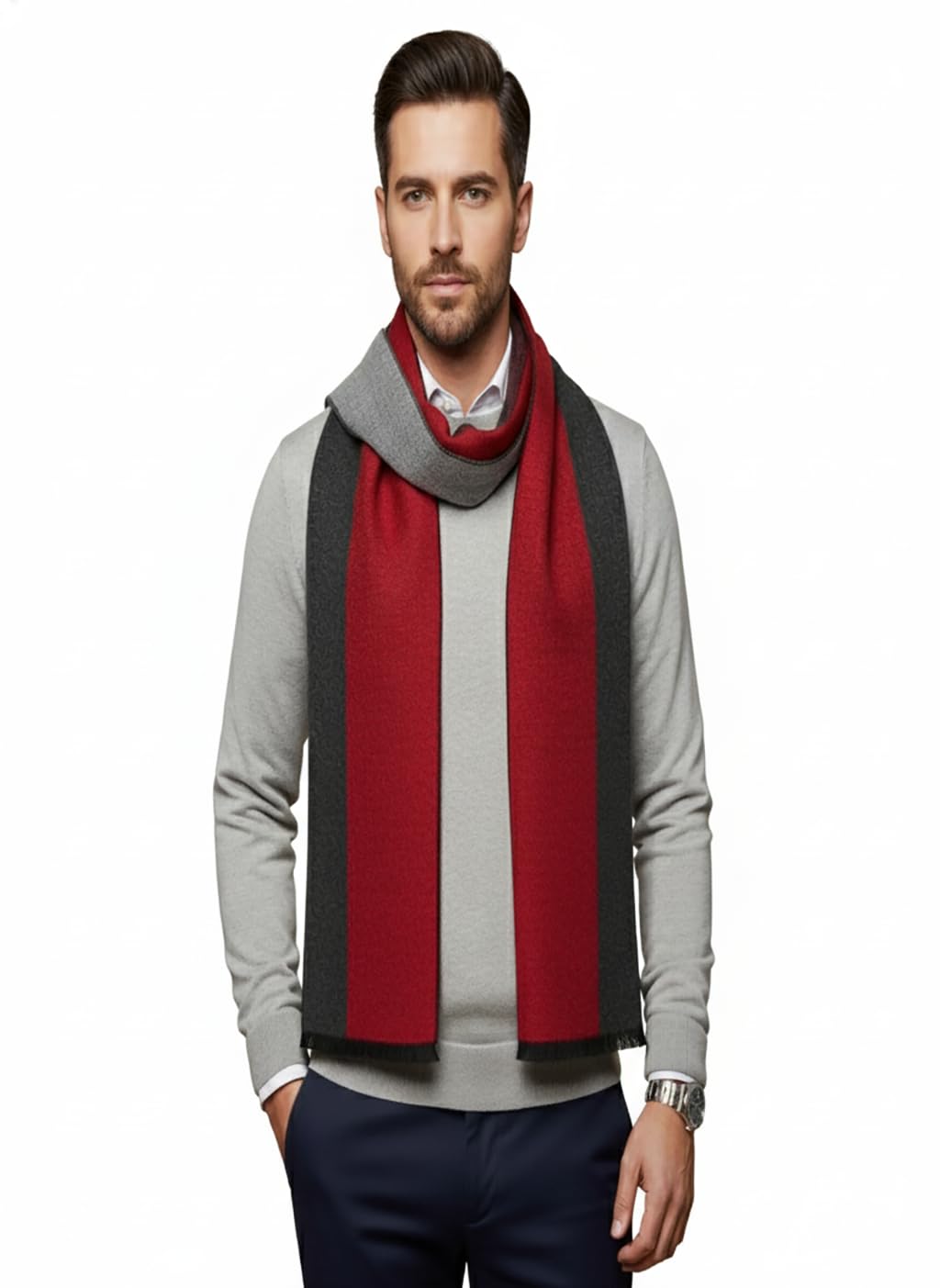 Woven Reversible Printed Men's Wool & Acrylic Warm Men Muffler Cashmere Solid Winter Wear Wraps Muffler/Scarves