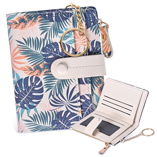 Image of COSHAYSOO Womens Wallet for Ladies RFID Technology-Mini Bifold Purse with Card Slots ID Window - Zipper Coin Compartment Bill Holder-Waterproof PU Leather Keychain Hook-Palm Leaves