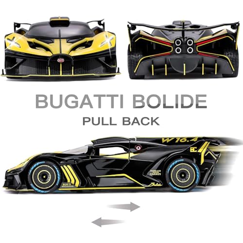 Image of New 1:24 Big Bugadi Bolide Diecast Alloy Metal Pull Back Car with Openable Doors Music Sound and Light Vehicle Toy Car for Kids Boys (Red)
