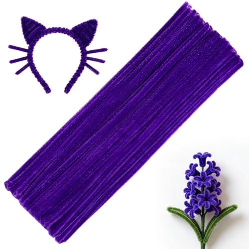 60PCS Purple Pipe Cleaners Pipe Cleaner Flower Kit Art Pipe Cleaners for Creative Home Decoration Supplies and Crafts Project