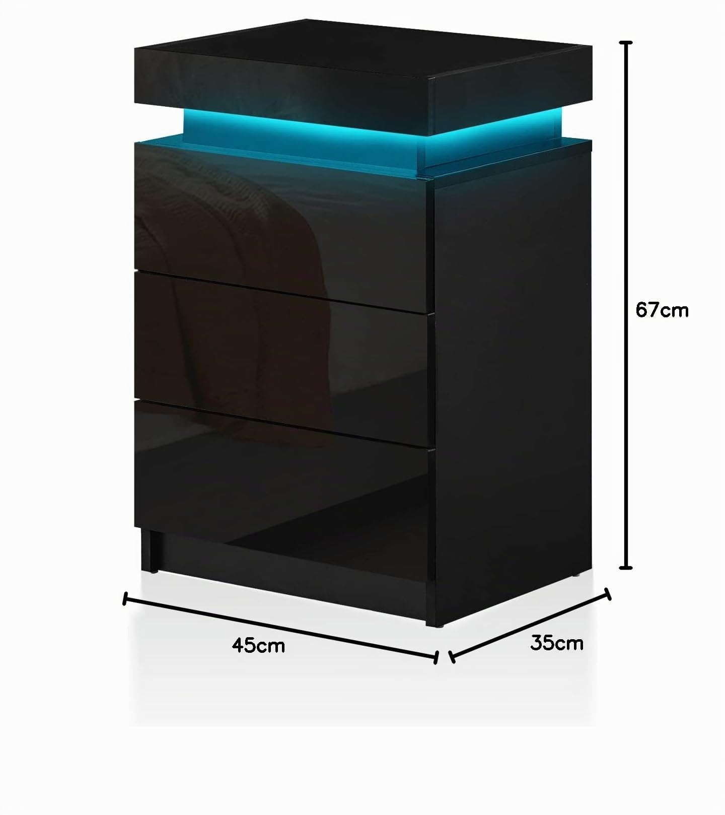 TUKAILAi Lot de 2 Table de Chevet LED avec 3 Tiroirs, Table de Nuit LED Connectee Chambre à Coucher, Commode Chambre LED Connectée pour Adulte, Chevet de Lit à Ports USB Salon Bois Cadeau (Noir)