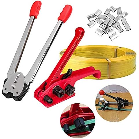 Manuelle Umreifungsset incl.Versiegelung Spanngerät 100m Umreifungsban 50 Stück Clips für Spanner PP/PET-Kunststoffverpackungen Cover
