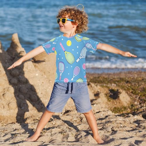 Boys Short Sleeve T-Shirts Tennis Blue Sport Rashguard Kids Swim Shirts Sun UPF 50+4