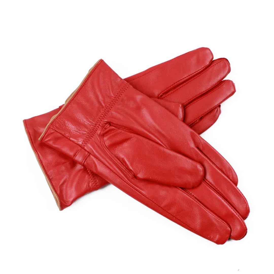 Guantes de cuero de invierno para mujer, piel de oveja cálida, color sólido, guantes de fiesta para mujer