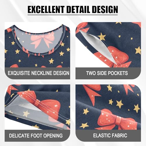 ALAZA Red Bow Star Blue Pajamas Set Short Sleeve Cotton Sleepwear Summer Pjs 2 Piece 5-14Y4