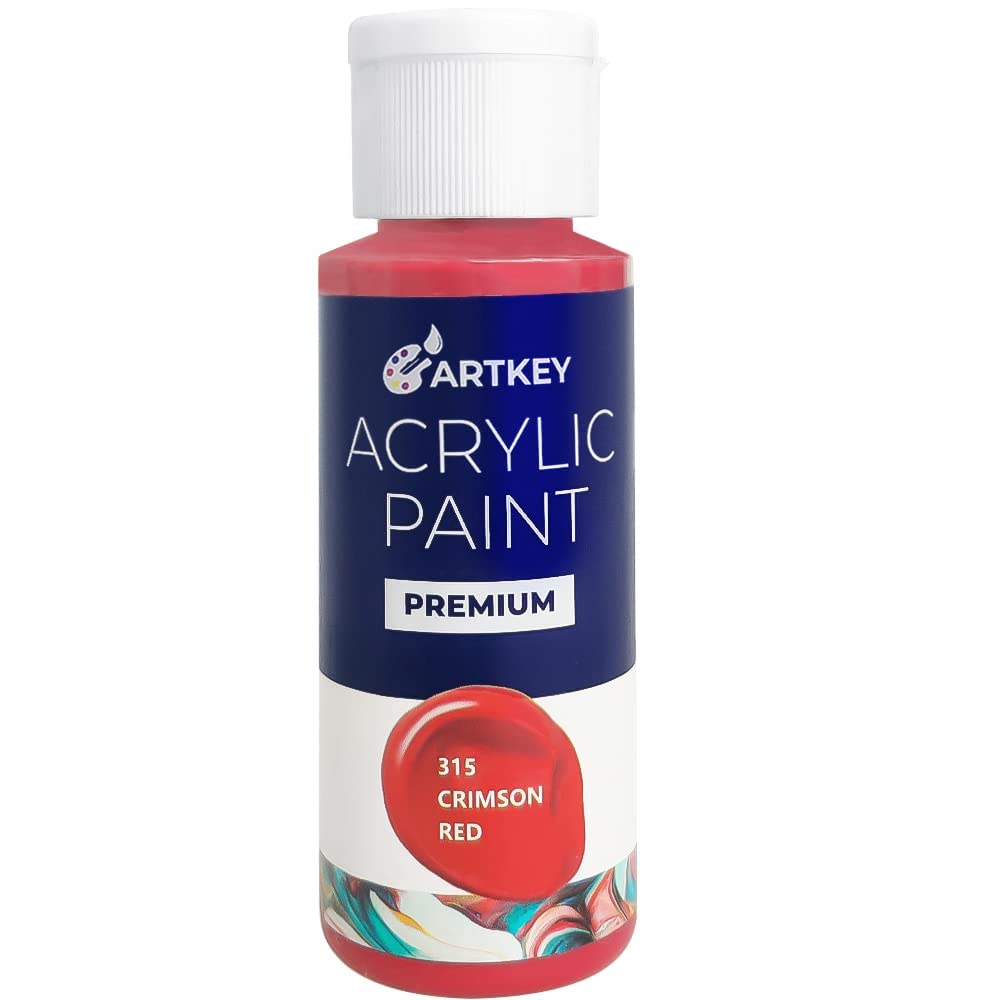 ArtkeyCrimson Red Acrylic Paint - 2oz/59ml Acrylic Paints Professional Artists Painting Kit for Canvases Fabric Rock Leather Easter Egg Wood Ceramic Glass Art Craft Painting