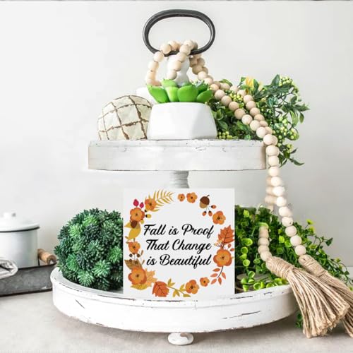 Fall Home Decor Fall Leaves Wooden Sign Rustic Farmhouse Decorations Home Decor for Desk Table Shelf 5 x 5 Inches - Image 4