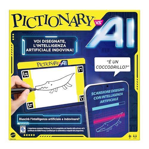 Mattel Games Pictionary Vs. AI - La versione di Pictionary con l'intelligenza artificiale, i giocatori disegnano e l'IA indovina, serate di giochi per tutte l'età, versione italiana, 8+ anni, HYH79