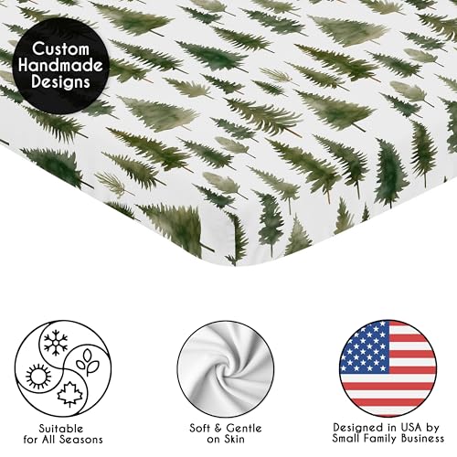 Image of Sweet Jojo Designs Baby Fitted Mini Crib Sheet (Green Woodland Tree) for Girls /Boys, Newborn /Infant Nursery, Play Yards, Portable Cribs (Gender Neutral, Nature, Pine Tree Forest, Woods, Christmas Fir)