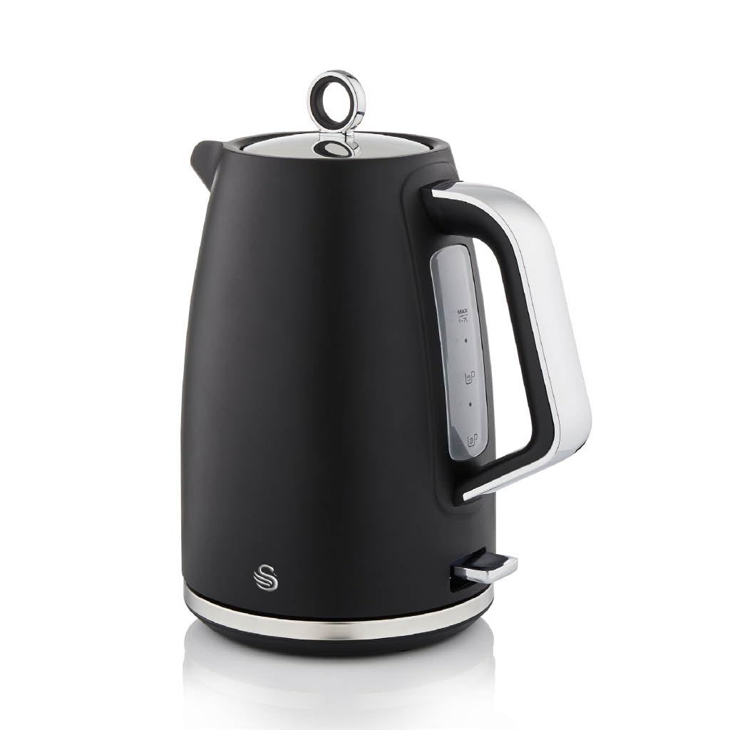 Swan Serenity SK14017BLK 1.7 Litre Kettle with Quick Boiling, 360-Degree Base, Boil Dry Protection, Water Level Indicator, Non-Slip Feet, 3000W, Black