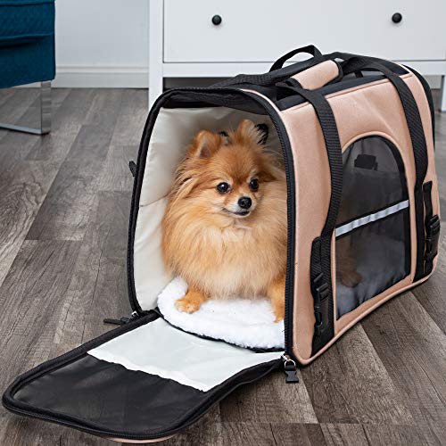 Paws & Pals Airline Approved Pet Carrier - Soft-Sided Carriers for Small Medium Cats and Dogs Air-Plane Travel On-Board Under Seat Carrying Bag with Fleece Bolster Bed for Kitten Cat Puppy Dog Taxi