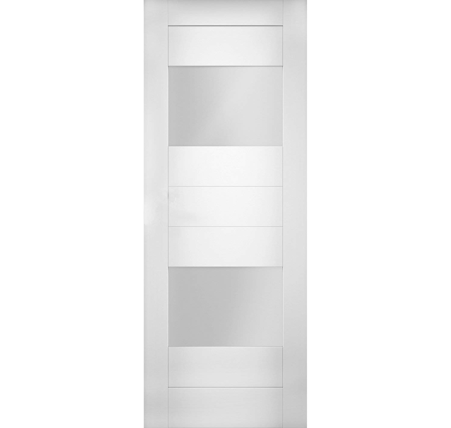 Slab Door Panel Opaque Glass 2 Lites 28 x 84 inches/Sete 6222 White Silk/Modern Finished Doors/Pocket Closet Sliding Barn