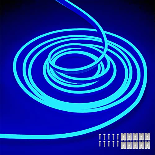 Image of dobestyou Blue Neon LED Strip Lights, 16.4ft 12V DC 600 SMD2835 LEDs Waterproof Flexible Rope Light for Indoor & Outdoor Home Decoration (Power Adapter Not Included)