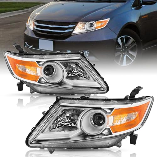 TUSDAR Headlight Assembly for 2011-2017 Honda Odyssey EX/EX-L/LX Halogen Type Only Projector Headlamp Chrome Housing (L+R)
