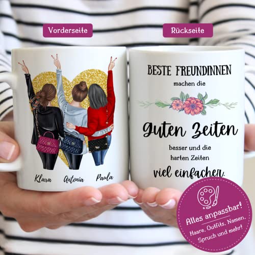 Tassenliebling® - Personalisierte Tasse (3 Freundinnen) mit Spruch selbst gestalten, individuelles Geschenk für beste Freundin, BFF, Kollegin & Arbeitskollegin