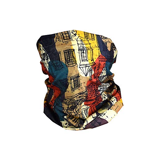 Multifunctional Multipurpose Tube Bandana Headband Face Mask Mouth Protective Cover, Building Pattern